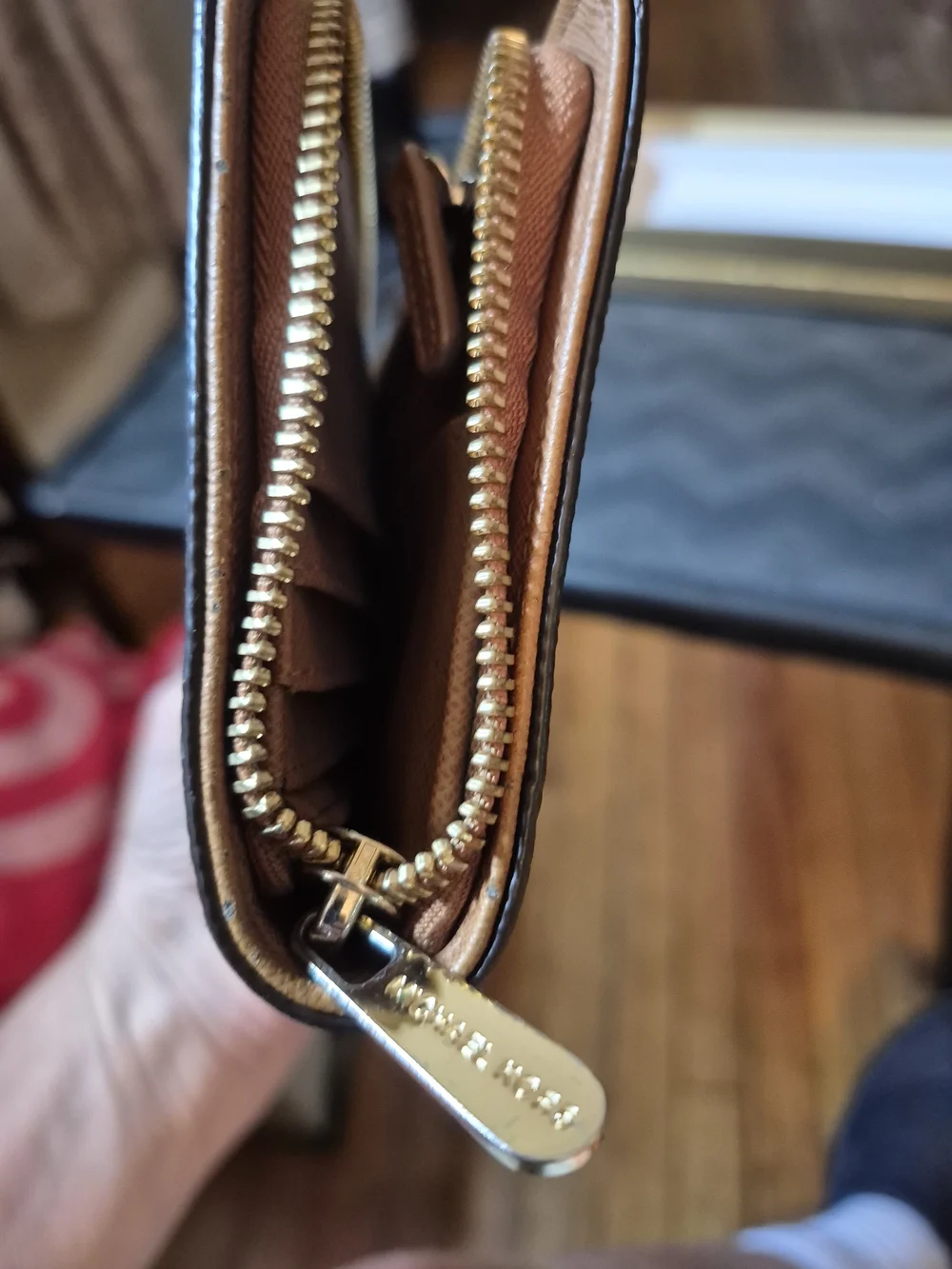 Michael Kors Brown MK Logo Continental Wallet with Gold Hardware